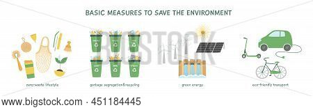 Measures That Can Help Save The Environment. Steps That Can Help Save The Planet. Vector Illustratio