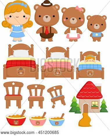A Vector Of Cute And Simple Goldilock And The Three Bears