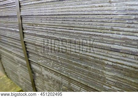 Stack Of Mild Steel Sheets, Full-frame Close-up View With Selective Focus, Industrial Material Backg