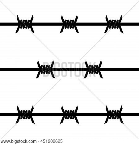 Barbed Wire Fence Sign With Sharp Spikes, Barbed Wire To Protect The Territory
