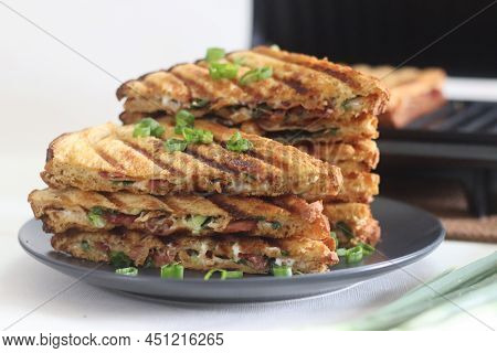 Cream Cheese Bacon Sandwiches. Grilled Sandwiches With A Spread Made Of Combination Of Cream Cheese,
