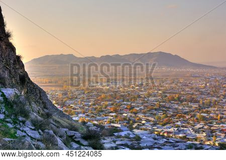 Mosque On The Sacred Mountain In The City Of Osht At Sunset