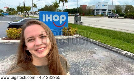 Happy Girl Takes A Selfie At Ihop Miami - Miami, Florida - February 20, 2022