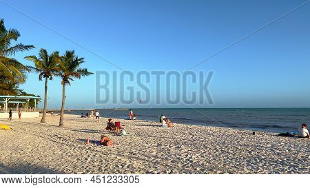 Higgs Beach Is A Popular Beach And Place To Relax On Key West - Key West, Florida - February 20, 202
