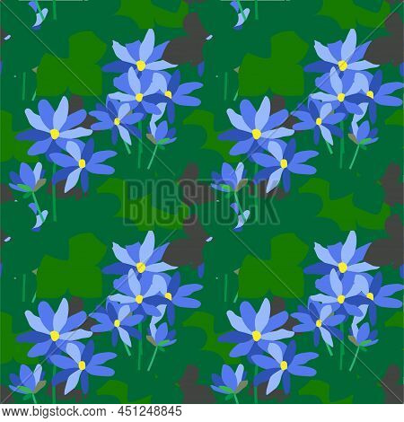 Common Hepatica Colorful Seamless Stock Vector Illustration For Web, For Print, For Coloring Book