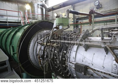 Gas Transportation System. Booster Pumping Station For Gas. Gas Filling Station And Gas Tanks. Trans