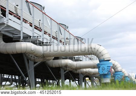 Gas Transportation System. Booster Pumping Station For Gas. Gas Filling Station And Gas Tanks. Trans
