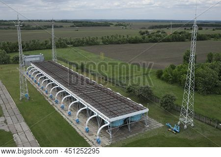Gas Transportation System. Booster Pumping Station For Gas. Gas Filling Station And Gas Tanks. Trans