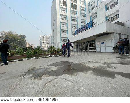 New Delhi, India - March 2022, Deep Chand Bandhu Government Hospital Front View Of Hospital