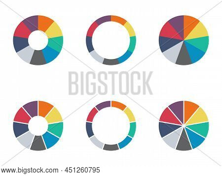 Infographic Pie Chart Set. Cycle Presentation Diagam Of Collection 9 Section. Vector Isolated On Whi