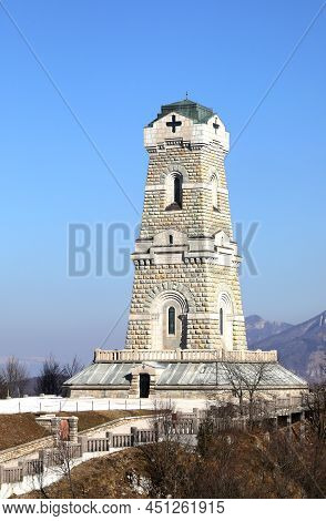 Recoaro, Vi, Italy - February 28, 2022: Monumental Memorial Ossuary Of Pasubio Mount