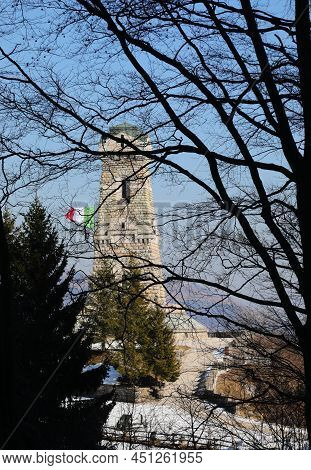 Recoaro, Vi, Italy - February 28, 2022: Monumental Memorial Ossuary Of Pasubio Mount