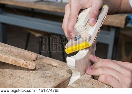 Fine Sanding With Sandpaper On The Sanding Block - Carpentry Workshop And Woodworking