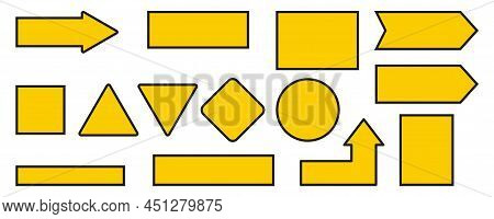 Yellow Blank Signs In Flat Style On Black Background. Vector Illustration. Stock Image.