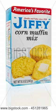 Winneconne, Wi -19 March 2021: A Package Of Jiffy Corn Muffin Mix On An Isolated Background