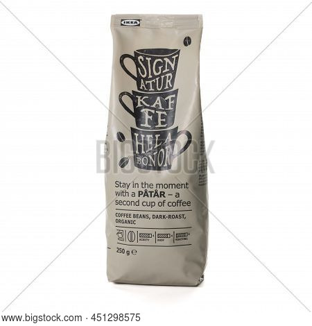 Patar Coffee Packaging From Ikea Is Isolated On A White Background. Medium-dark Coffee With Notes Of
