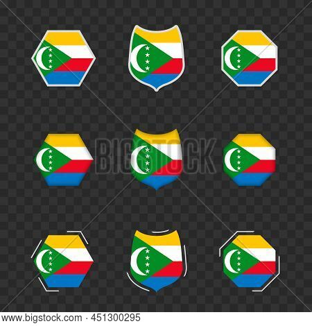 National Symbols Of Comoros On A Dark Transparent Background, Vector Flags Of Comoros. Vector Illust