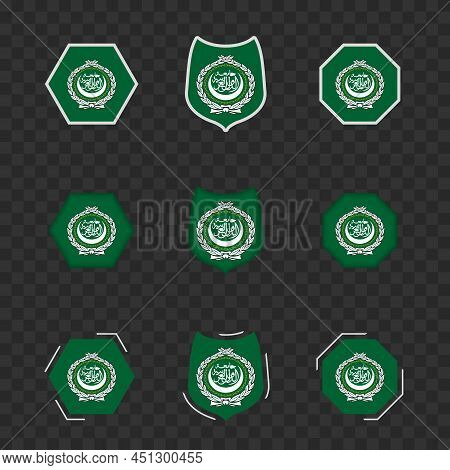 National Symbols Of Arab League On A Dark Transparent Background, Vector Flags Of Arab League. Vecto