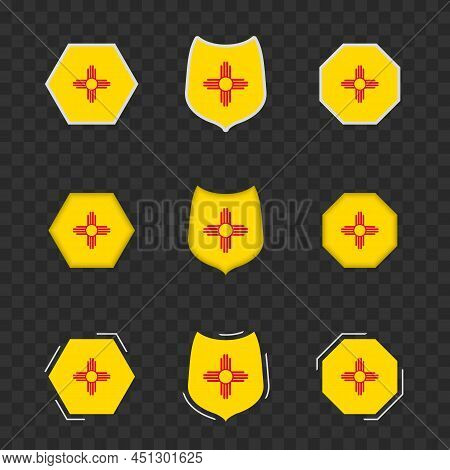 National Symbols Of New Mexico On A Dark Transparent Background, Vector Flags Of New Mexico. Vector 