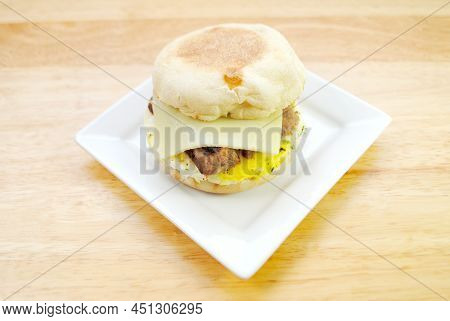 Sausage, Egg And Cheese Sandwich On An English Muffin