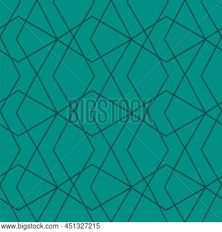 Green Art Deco Seamless Pattern. Abstract Print. Geometric Shape. Editable Stroke. Vector Stock Illu