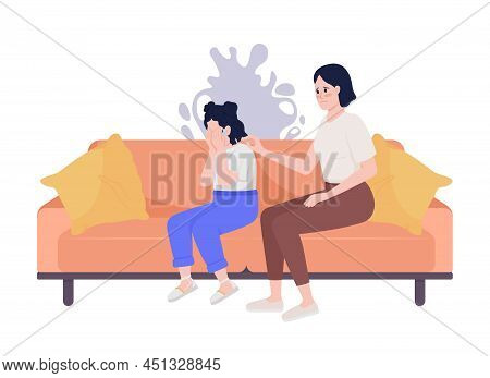 Reassuring Mother Semi Flat Color Vector Characters. Sitting Figure. Full Body People On White. Cryi