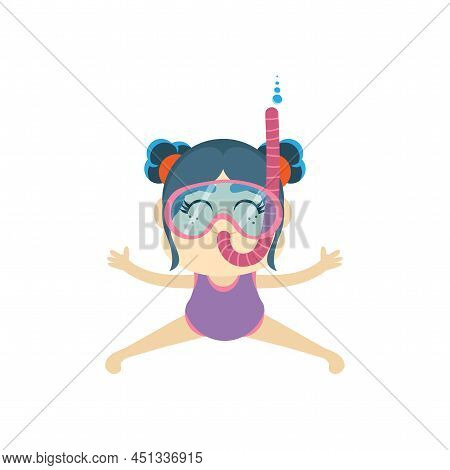 Isolated Girl Snorke Beach Summer Kids Holiday Vector Illustration