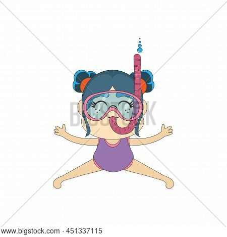 Isolated Girl Snorke Beach Summer Kids Holiday Vector Illustration