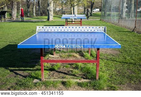 Grantham, England- March 10, 2022. Ping Pong Tables In Wyndham Park.