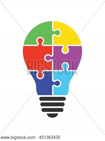 Puzzle Light Bulb Icon. Lightbulb, Lamp With Jigsaw Inside, Logo Idea, Business Concept Of Innovatio