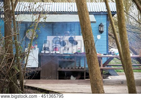 Basic Cooking Facilities Attached With Converted Train Carriage For Outdoor Camping