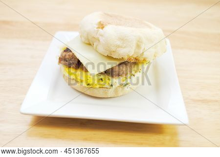 Sausage, Egg And Cheese Sandwich On An English Muffin