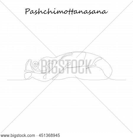 Continuous Line Drawing. Young Woman Making Yoga Exercise, Silhouette Picture. Oneline Drawn Black A