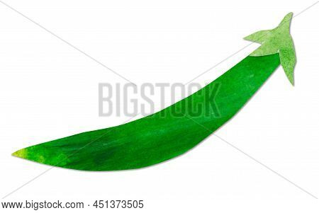 Hand-drawn Watercolor Papercut Green Pea Pod. Bright Cute Kawaii Kidcore Style Illustration, Good Fo