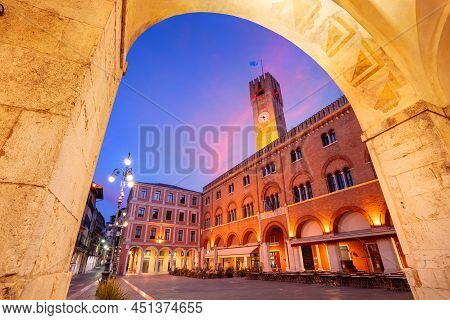 Treviso, Italy. Cityscape Image Of Historical Center Of Treviso, Italy With Old Square At Sunrise.