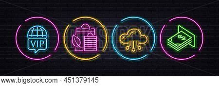 Bio Shopping, Cloud Computing And Vip Internet Minimal Line Icons. Neon Laser 3d Lights. Atm Money I