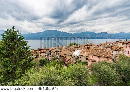 Small Village Of Castelletto Di Brenzone And Panoramic View Of Lake Garda (lago Di Garda) With The L