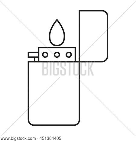 Lighter Vector Icon With Fire In Linear Style. Editable Stroke.