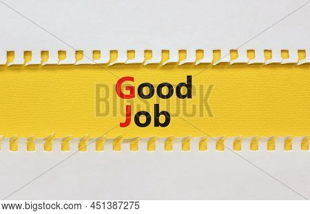 Gj Good Job Abbreviation Symbol. Concept Words Gj Good Job On Yellow Paper On A Beautiful Yellow Tab