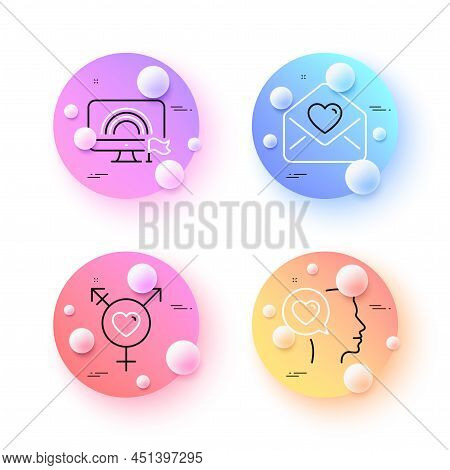 Love Letter, Romantic Talk And Genders Minimal Line Icons. 3d Spheres Or Balls Buttons. Lgbt Icons. 