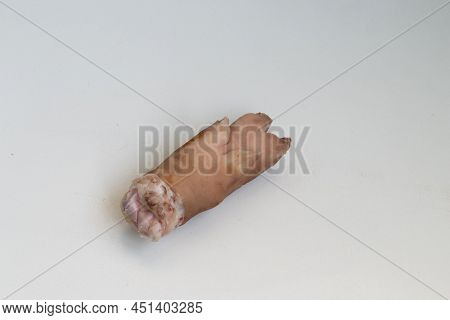 Raw Pork Hooves. Close-up. Fresh Pig Hooves.
