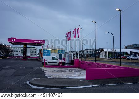 Reykjavik, Iceland - March 22, 2022: Orkan Petrol Station.