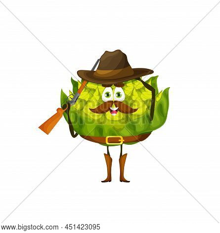Cartoon Romanesco Cabbage Ranger Character, Vector Kids Vegetable Personage. Funny Romanesco Cabbage
