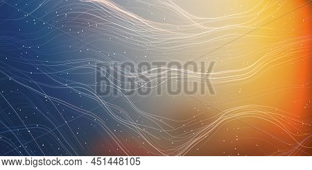 Flying, Flowing Wavy Energy Lines Pattern In Glowing Sunlit Space And Starry Sky Around - Modern Sty