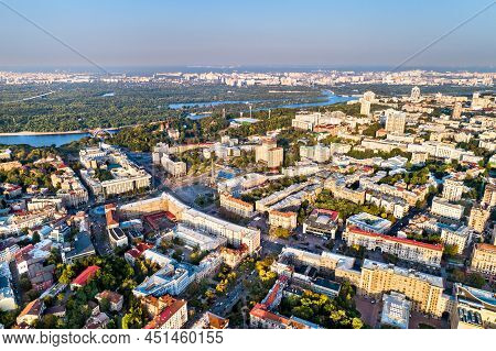 Aerial View Of Khreshchatyk And Maidan Nezalezhnosti In Kyiv, Ukraine, Before The War With Russia