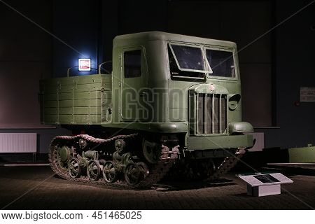 Verkhnyaya Pyshma, Russia - October 26, 2021: Soviet Artillery Tractor Stz-5-nati Stalinets In The U