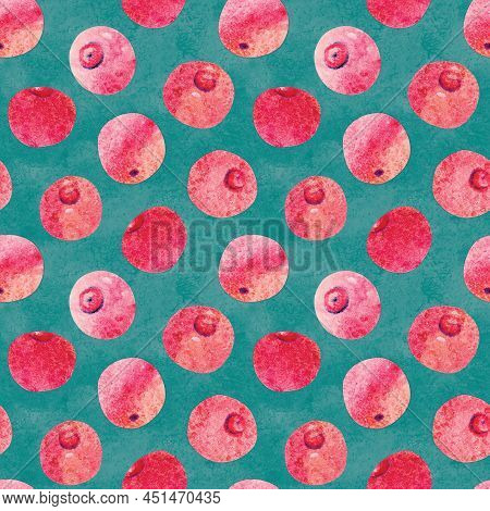 Hand-drawn Watercolor Papercut Cranberry Or Cowberry Pattern. Cute Kawaii Background, Good For Wallp