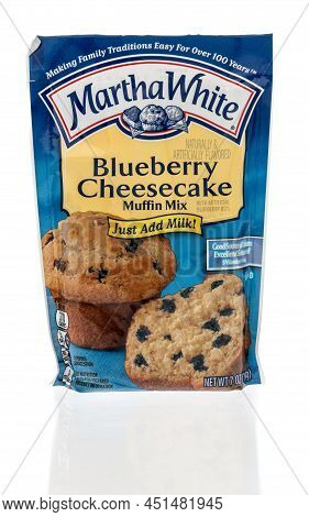 Winneconne, Wi -19 March 2021: A Package Martha White Blueberry Cheesecake Muffin Mix On An Isolated
