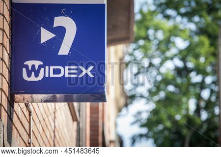 Ljubljana, Slovenia - June 15, 2021: Widex Logo On Their Main Office For Ljubljana. Widex Is A Danis