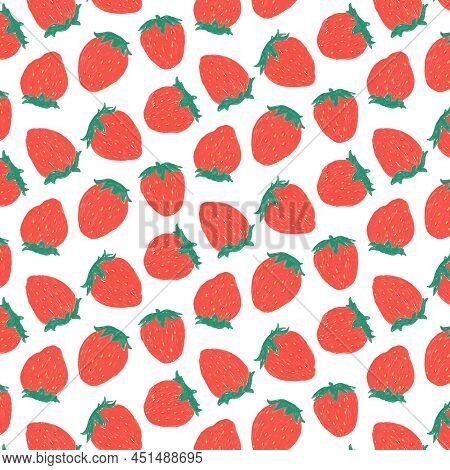 Hand Drawn Vector Illustration Of Strawberry Pattern. Pattern For Textile, Fabric, Wrapping Paper.